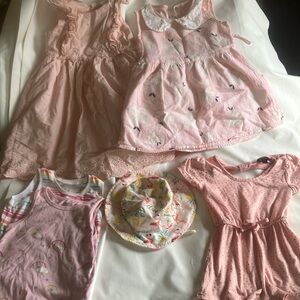 Adorable and Pretty In Pink Bundle of Baby Dresses Romper T-Shirt & Hat Set